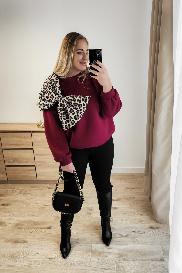 Bluza oversize z panterkową kokardą Panther Bow - bordo 2