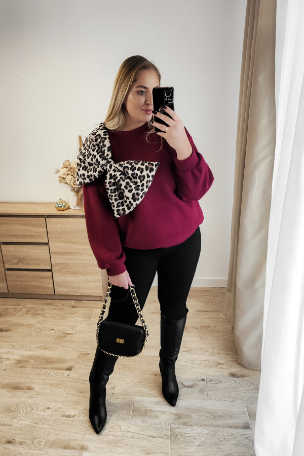 Bluza oversize z panterkową kokardą Panther Bow - bordo 3