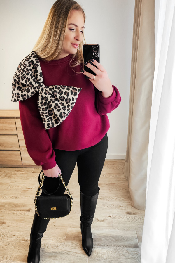 Bluza oversize z panterkową kokardą Panther Bow - bordo 4