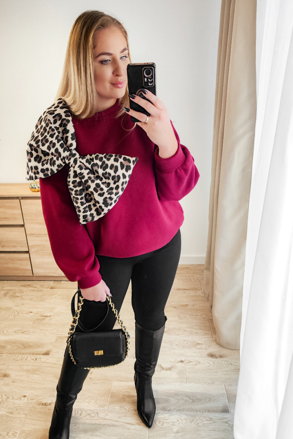 Bluza oversize z panterkową kokardą Panther Bow - bordo 5