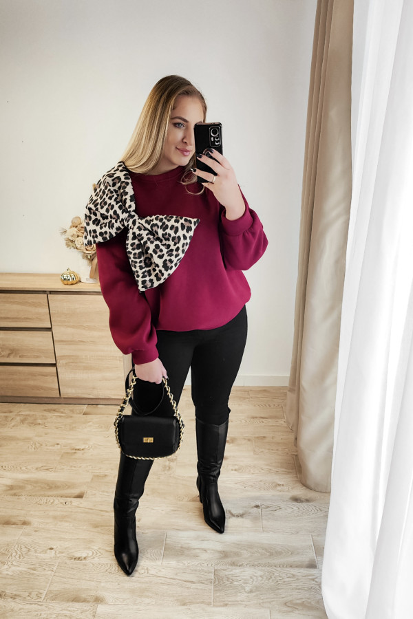 Bluza oversize z panterkową kokardą Panther Bow - bordo