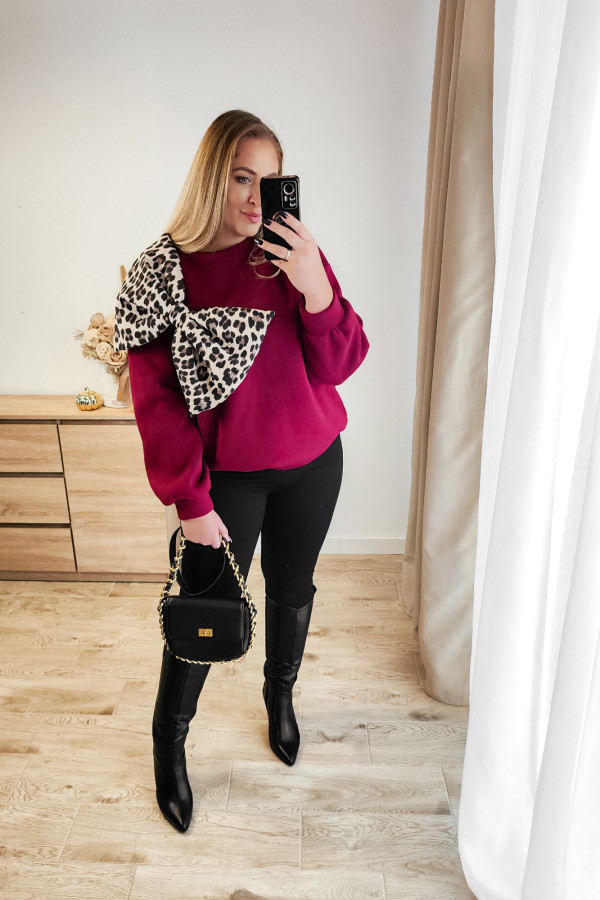 Bluza oversize z panterkową kokardą Panther Bow - bordo 6