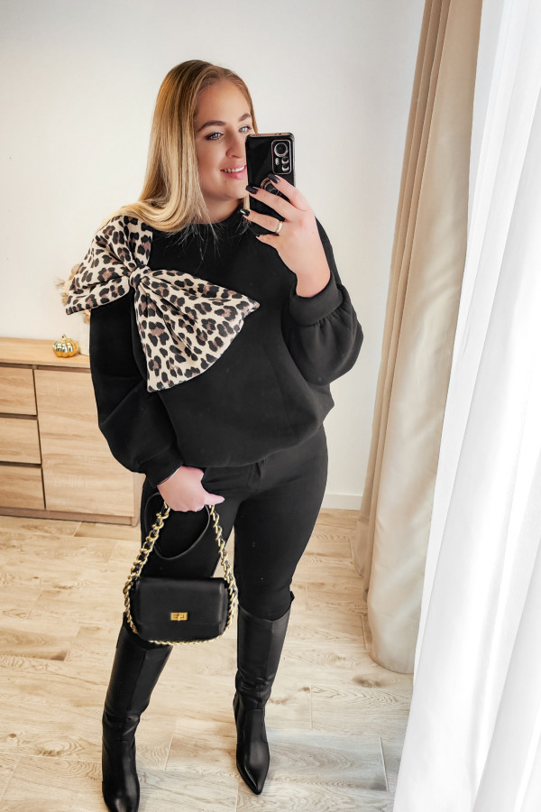 Bluza oversize z panterkową kokardą Panther Bow - czarna 4