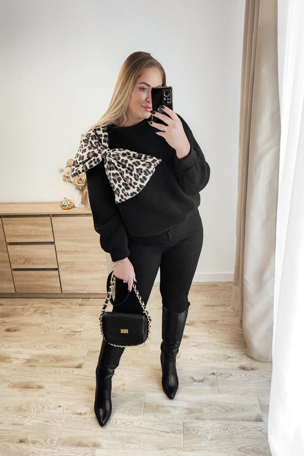 Bluza oversize z panterkową kokardą Panther Bow - czarna 5