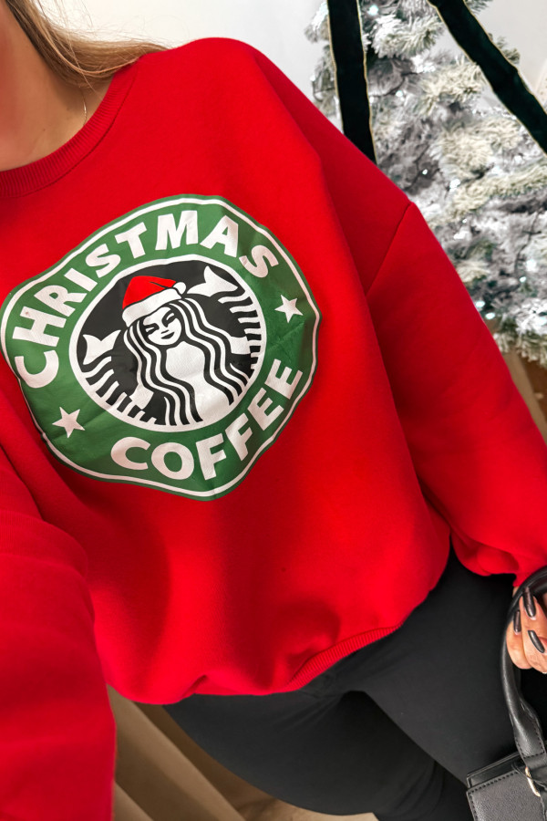 Oversizowa czerwona ocieplana bluza świąteczna X-mass Coffee 8