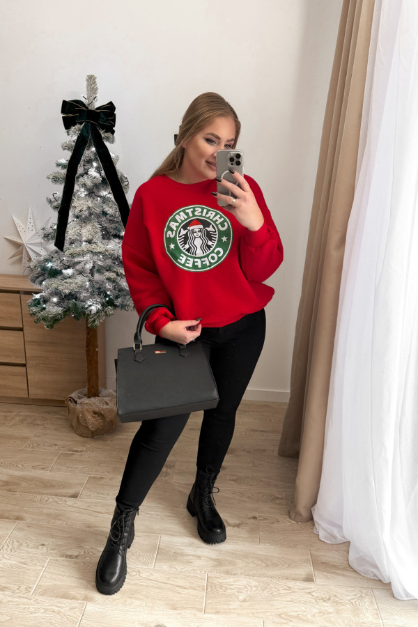 Oversizowa czerwona ocieplana bluza świąteczna X-mass Coffee 9