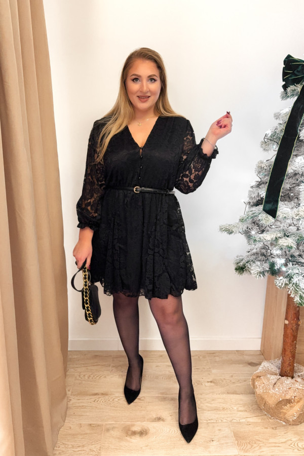 Sukienka koronkowa mini plus size Erissa - czarna