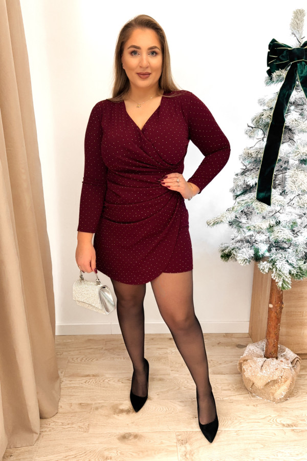 PREORDER Sukienka z drapowaniem ozdobiona diamencikami Carmen plus size - bordo (dostawa 18.12.) 6