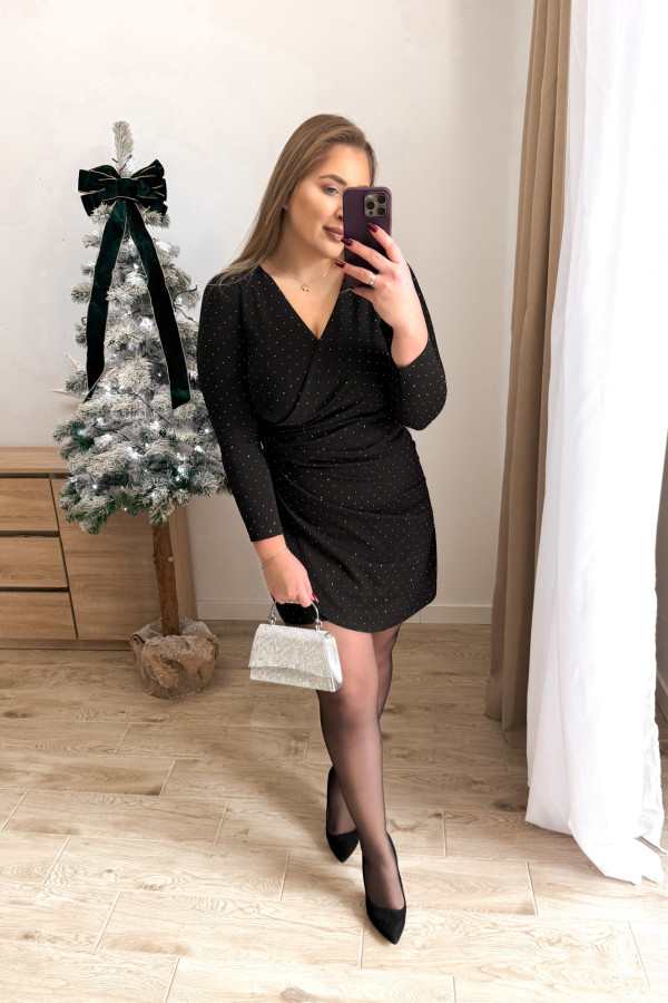 PREORDER Sukienka z drapowaniem ozdobiona diamencikami Carmen plus size - czarna (dostawa 18.12.) 2