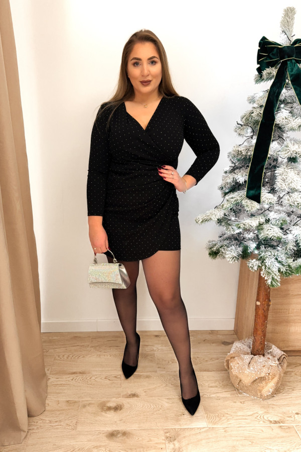 PREORDER Sukienka z drapowaniem ozdobiona diamencikami Carmen plus size - czarna (dostawa 18.12.) 4