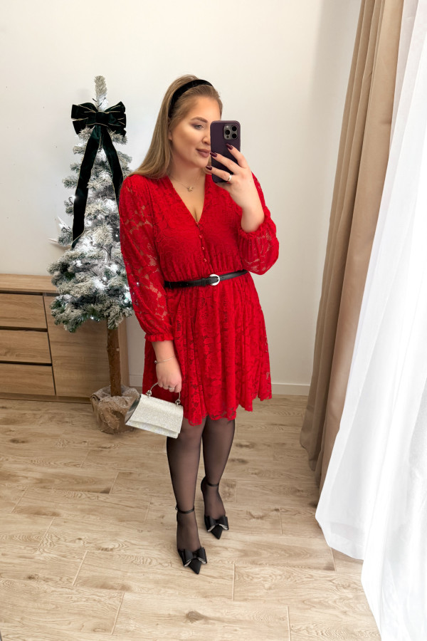 Sukienka koronkowa mini plus size Erissa - czerwona 1