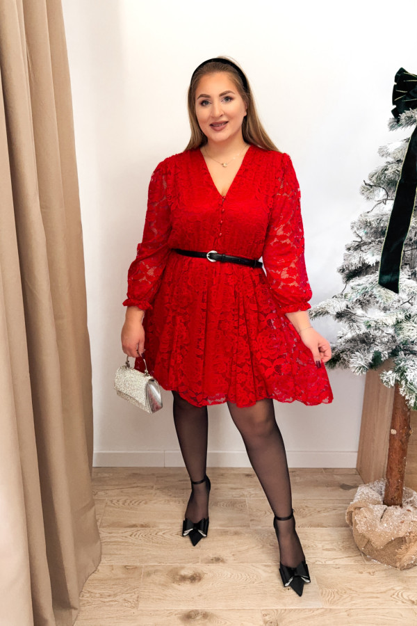 Sukienka koronkowa mini plus size Erissa - czerwona 2