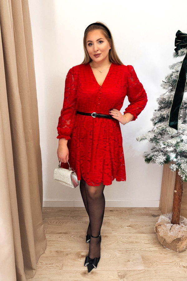 Sukienka koronkowa mini plus size Erissa - czerwona