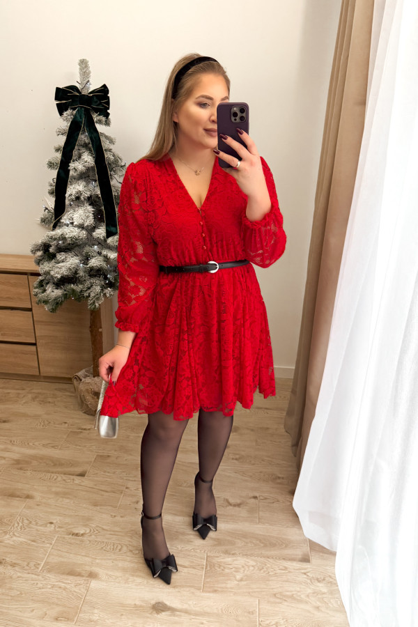 Sukienka koronkowa mini plus size Erissa - czerwona 7