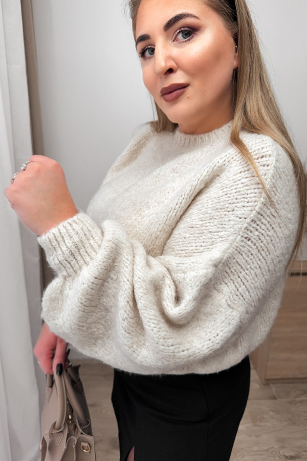 Sweter oversize z wełną i szerokimi rękawami Pippi - beż 2