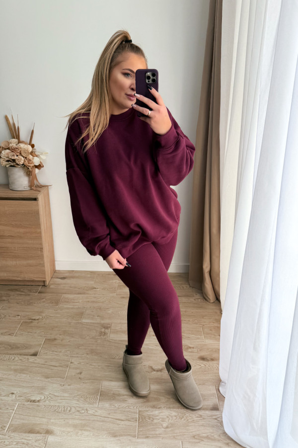 Komplet dresowy bluza oversize + legginsy Comfort - bordo 1