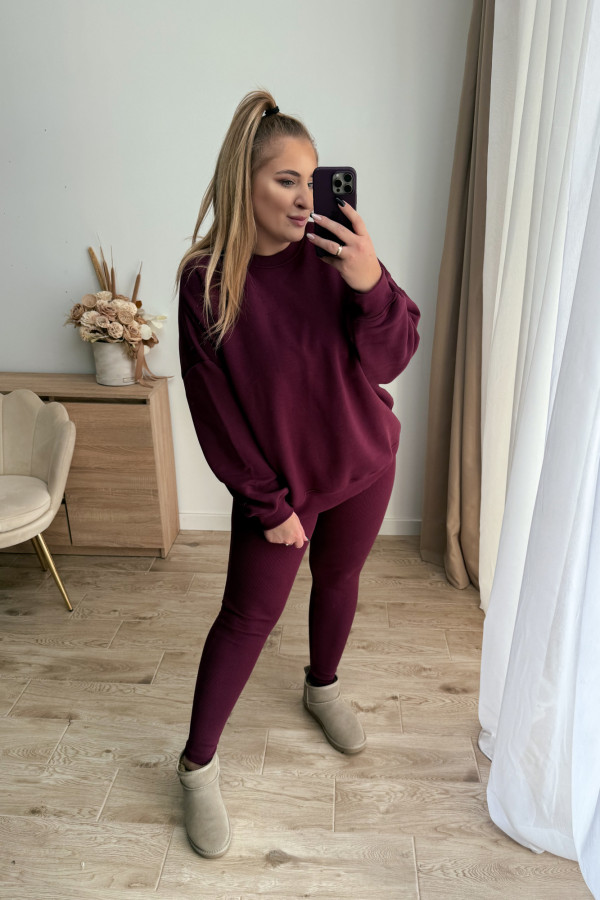 Komplet dresowy bluza oversize + legginsy Comfort - bordo 4