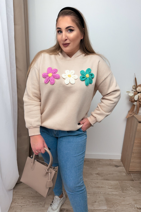 Bluza oversize z kwiatami 3D Beauty Flower - beż 6