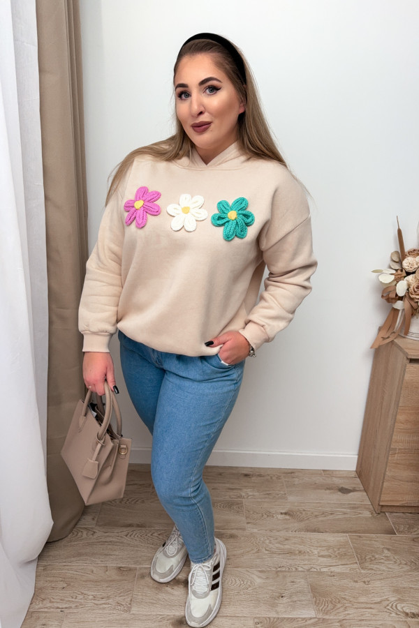 Bluza oversize z kwiatami 3D Beauty Flower - beż 8