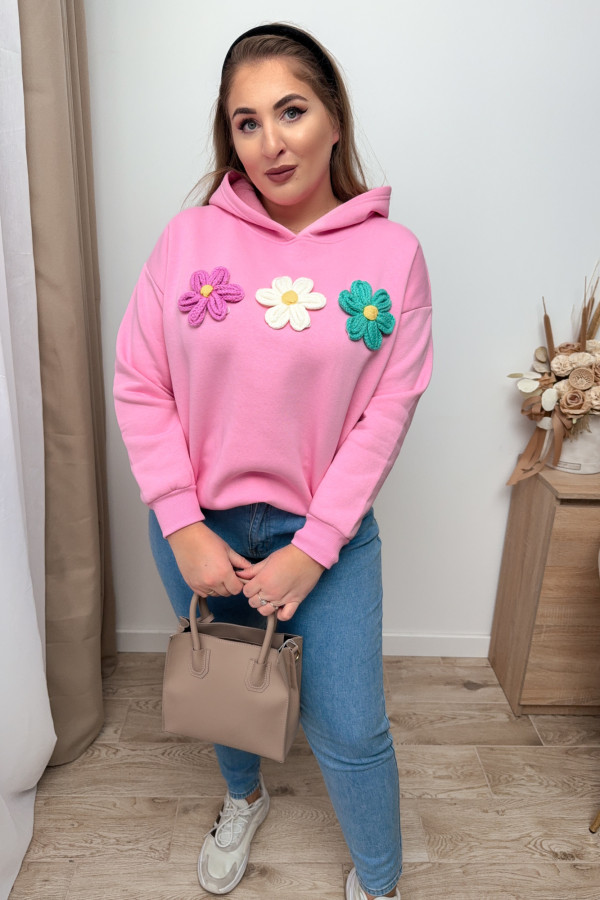 Bluza oversize z kwiatami 3D Beauty Flower - różowa 3