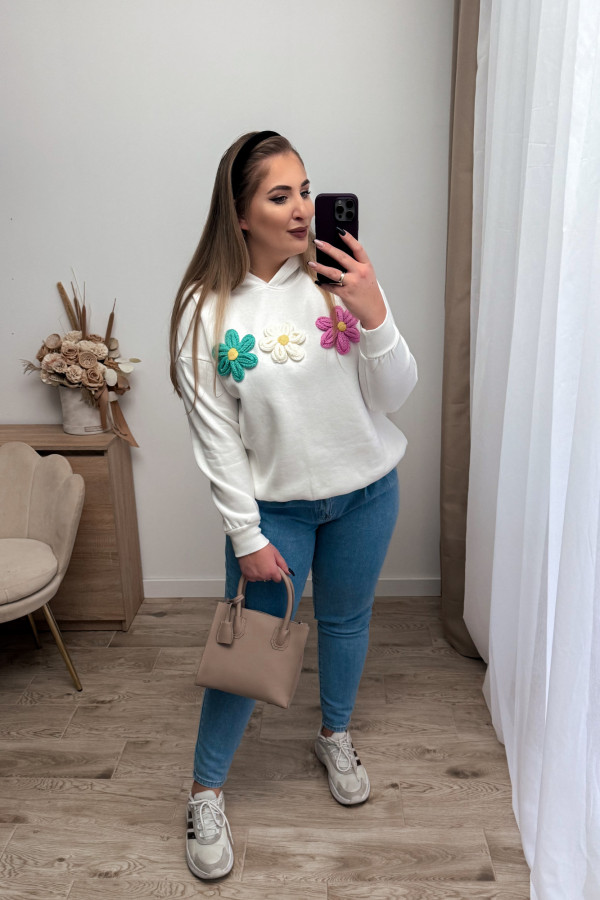 Bluza oversize z kwiatami 3D Beauty Flower - biała 1