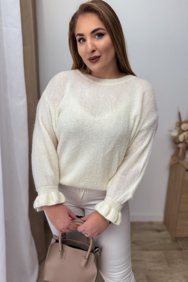 Sweter 30% alpaki z falbanką przy rękawie Solange - śmietankowy 7