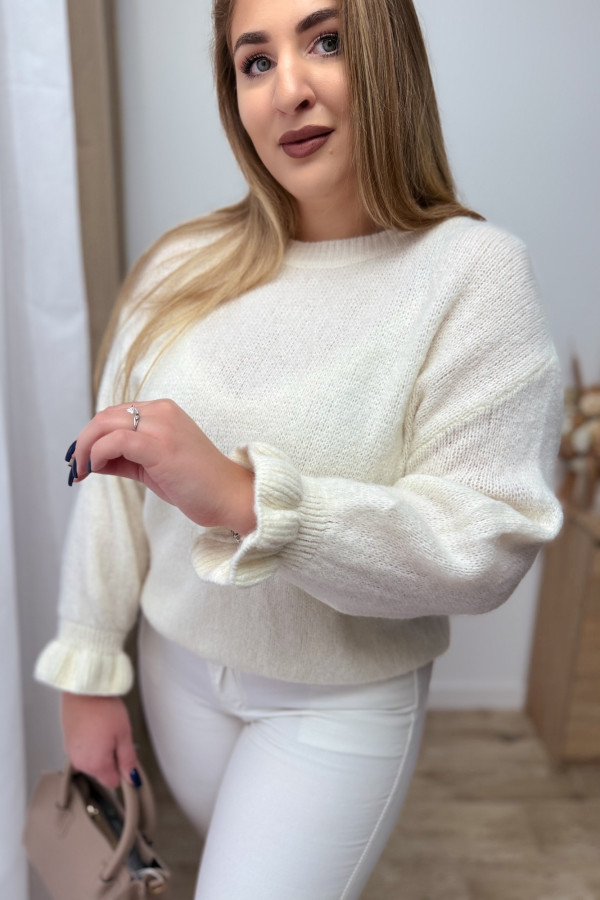 Sweter 30% alpaki z falbanką przy rękawie Solange - śmietankowy 12