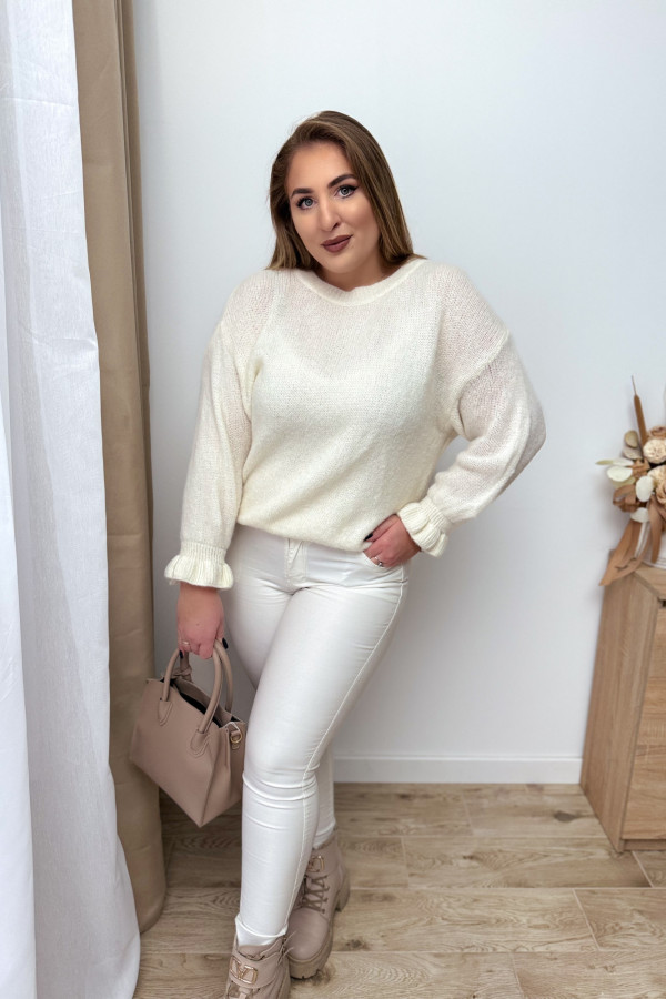 Sweter 30% alpaki z falbanką przy rękawie Solange - śmietankowy 13