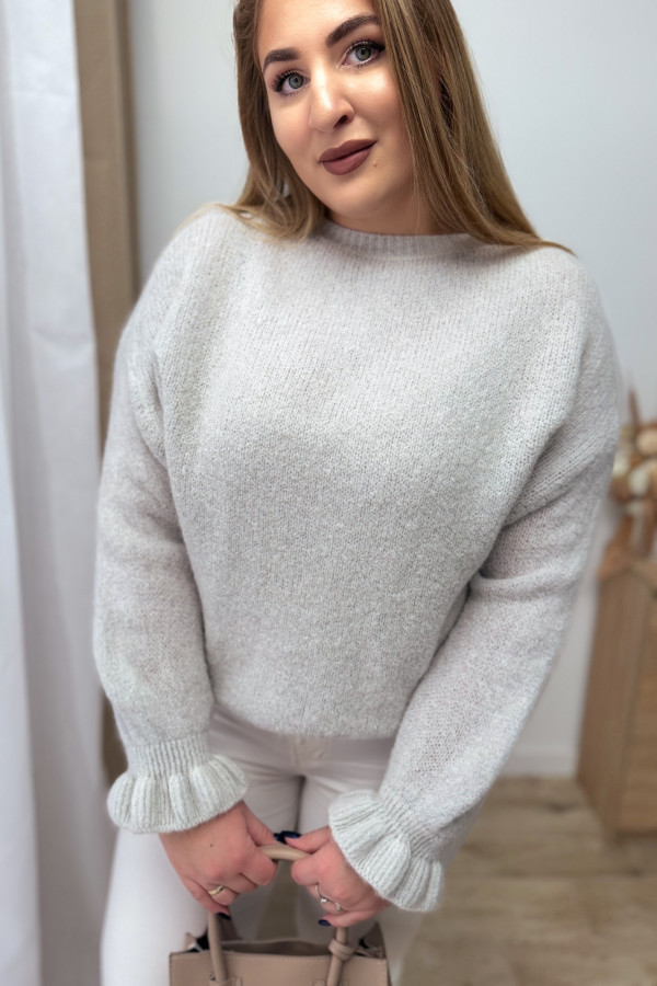 Sweter 30% alpaki z falbanką przy rękawie Solange - szary 4