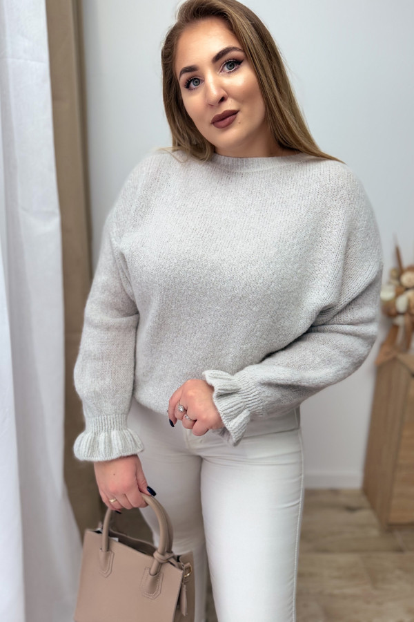 Sweter 30% alpaki z falbanką przy rękawie Solange - szary 7