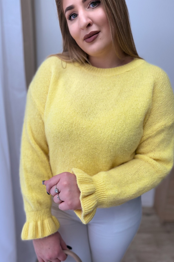 Sweter 30% alpaki z falbanką przy rękawie Solange - żółty 3