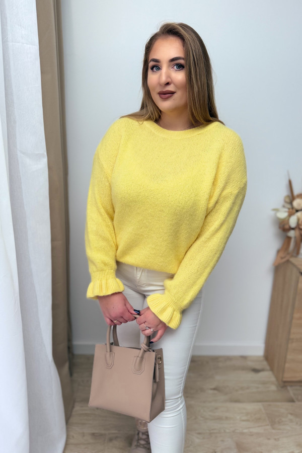 Sweter 30% alpaki z falbanką przy rękawie Solange - żółty 6