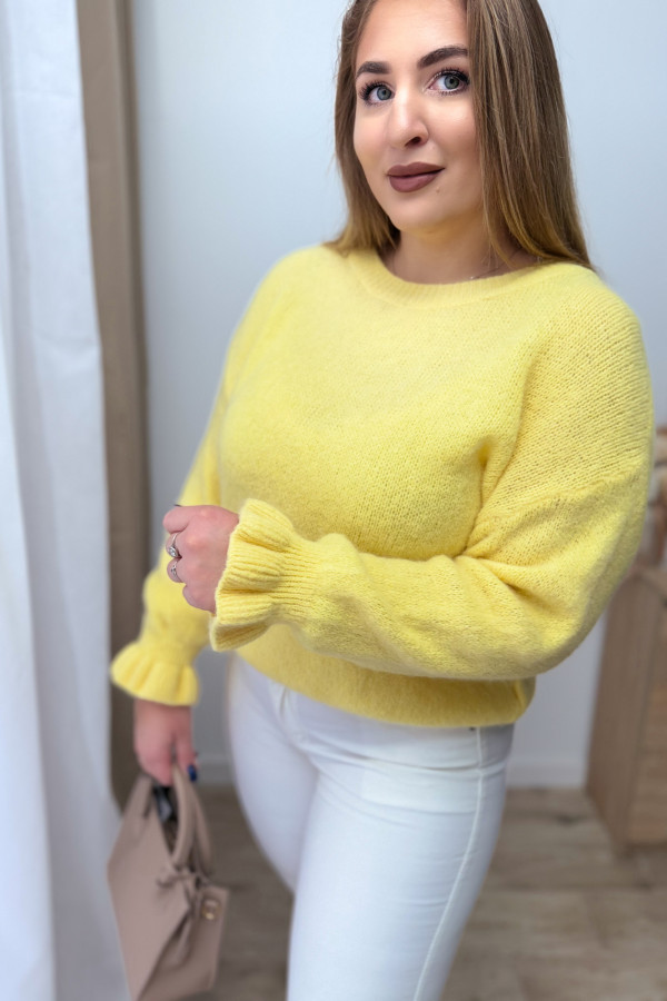 Sweter 30% alpaki z falbanką przy rękawie Solange - żółty 8