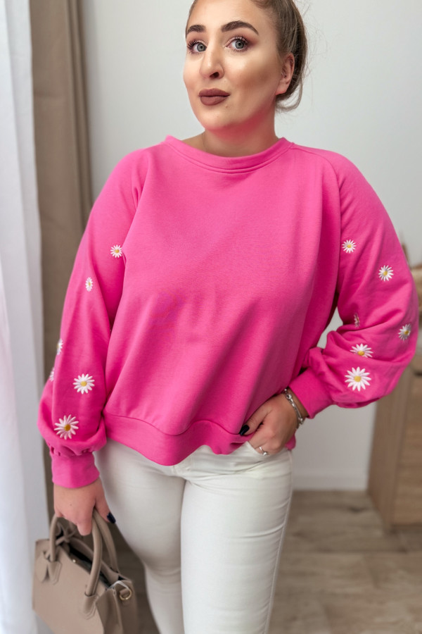 Bluza oversize z kwiatkami na rękawach Issie - róż 2