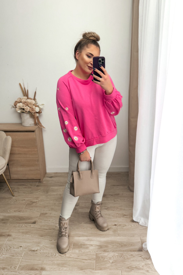 Bluza oversize z kwiatkami na rękawach Issie - róż 8