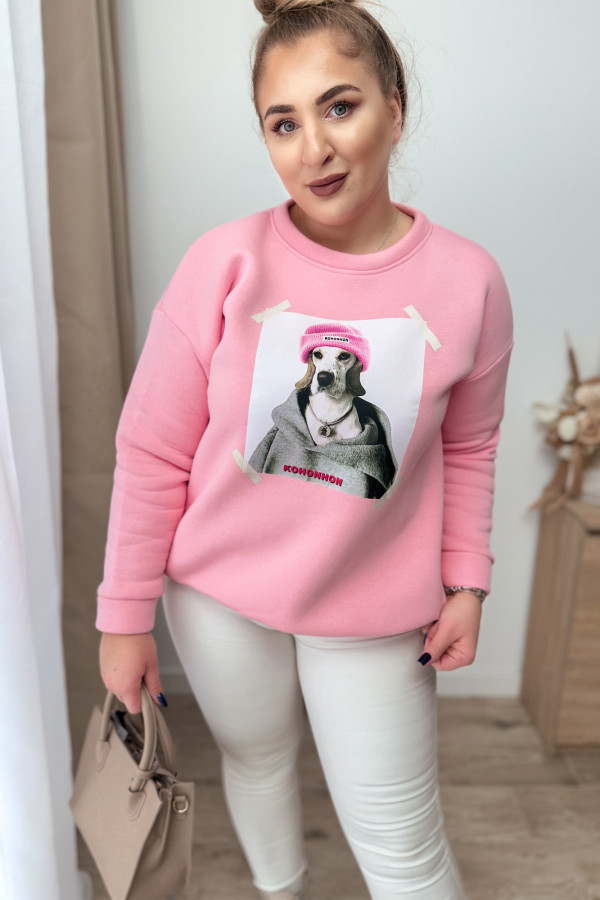 Bluza oversize ocieplana z nadrukiem Sweet Dog - róż 5