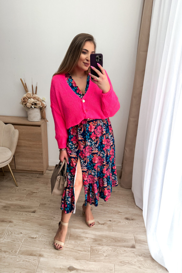 Sukienka midi granatowa w kwiaty z rozcięciem na nogę plus size Jessica 7