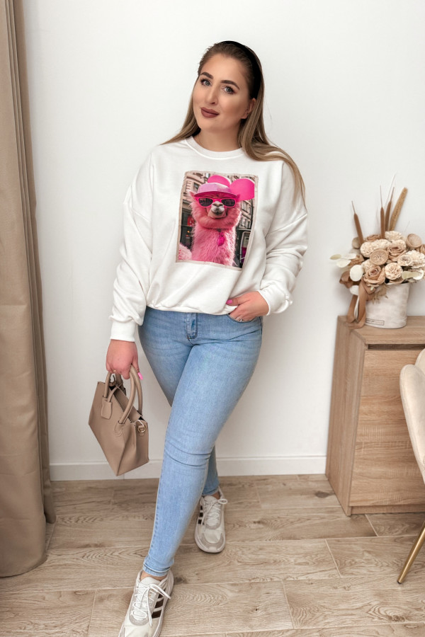 PREORDER Bluza oversize nieocieplana z Lamą - biała 2