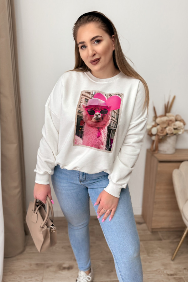 PREORDER Bluza oversize nieocieplana z Lamą - biała 3