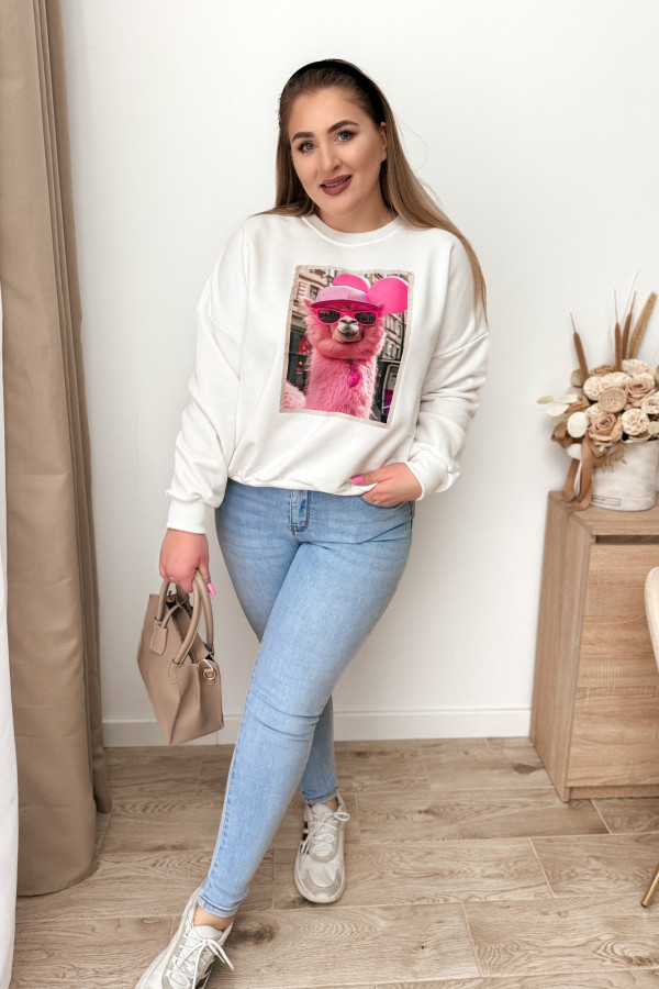 PREORDER Bluza oversize nieocieplana z Lamą - biała 4