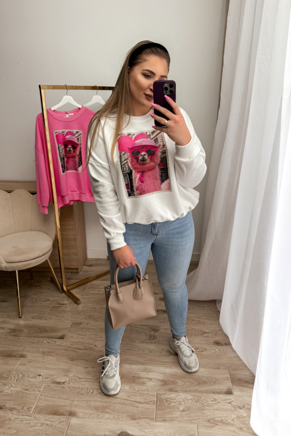 PREORDER Bluza oversize nieocieplana z Lamą - biała 8