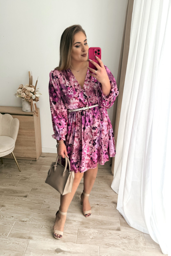 Sukienka krótka plus size w fioletowo-różowe kwiaty Ellie mini 2