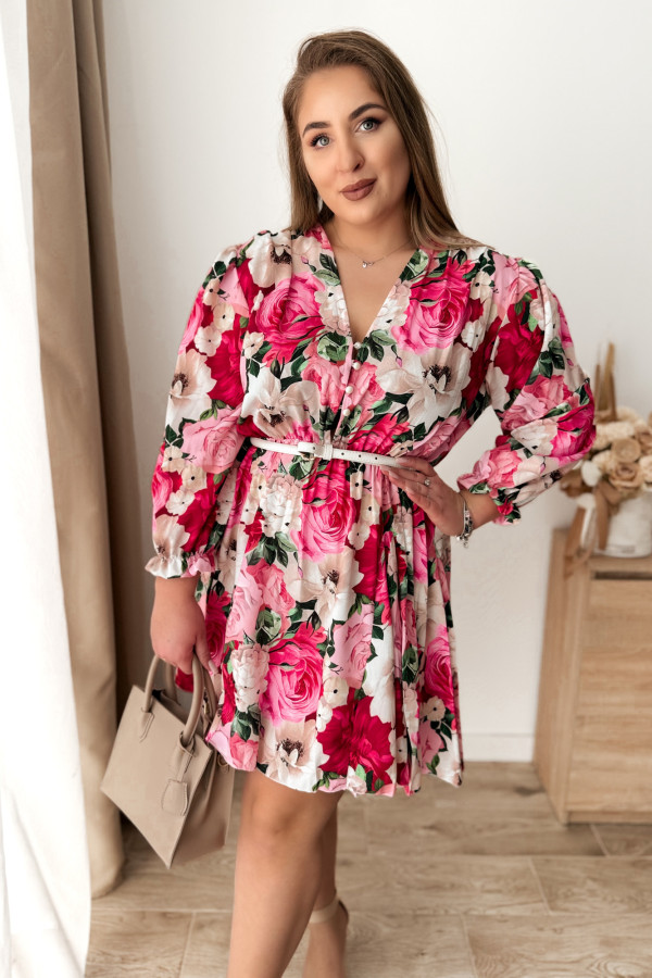 Sukienka krótka plus size w kremowo-różowe kwiaty Rosie mini 3