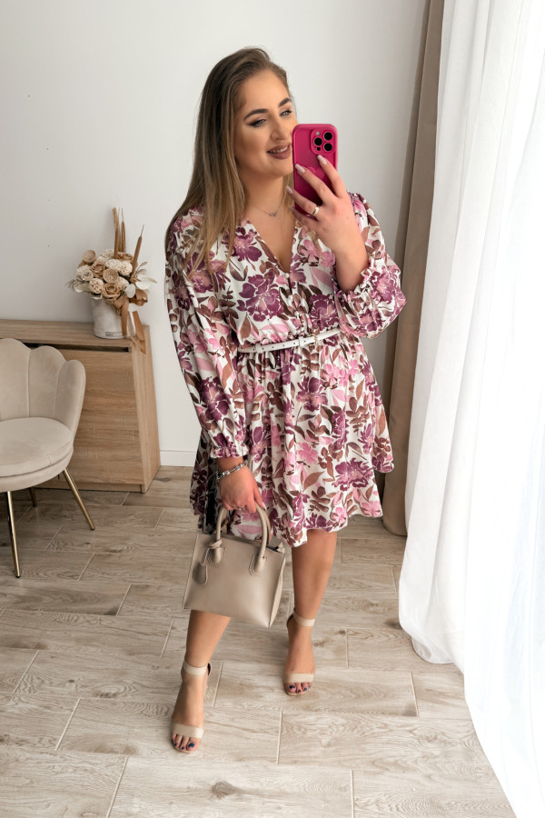 Sukienka krótka plus size w fioletowo-beżowe liście Charlotte mini 5