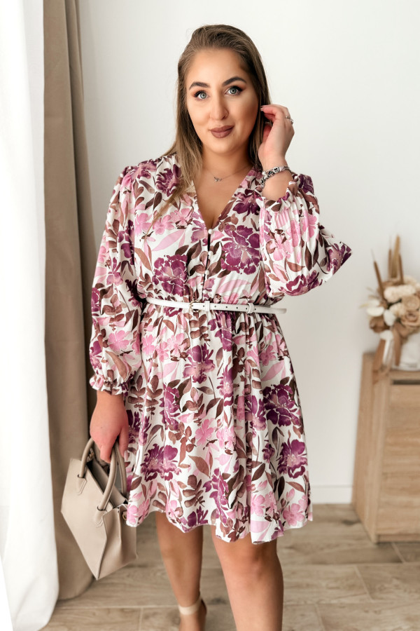 Sukienka krótka plus size w fioletowo-beżowe liście Charlotte mini 13