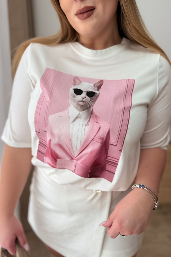 Bluzka z printem kota Cat - kremowa 10
