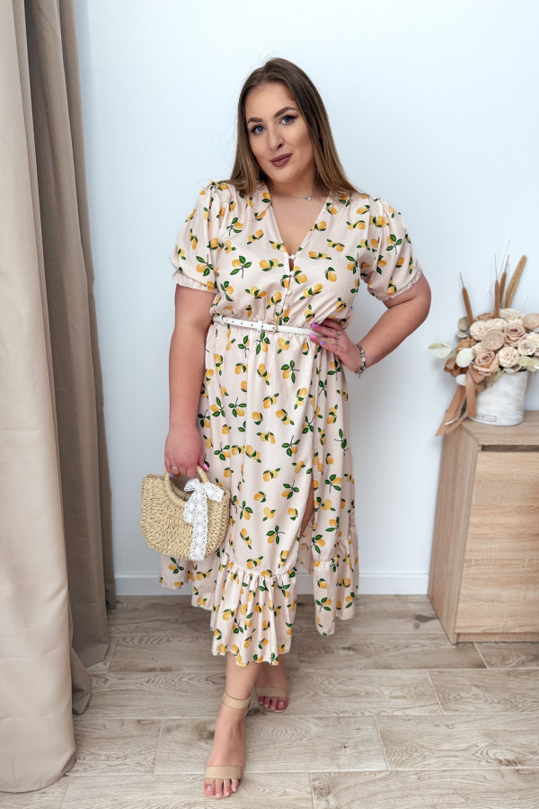 PREORDER Sukienka midi plus size kremowa w cytrynki Chance (dostawa 29-30/04) 1