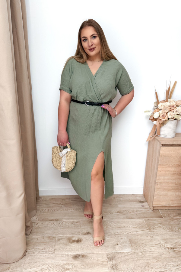 Sukienka muślinowa midi z lekkim rozcięciem Michelle - khaki 3