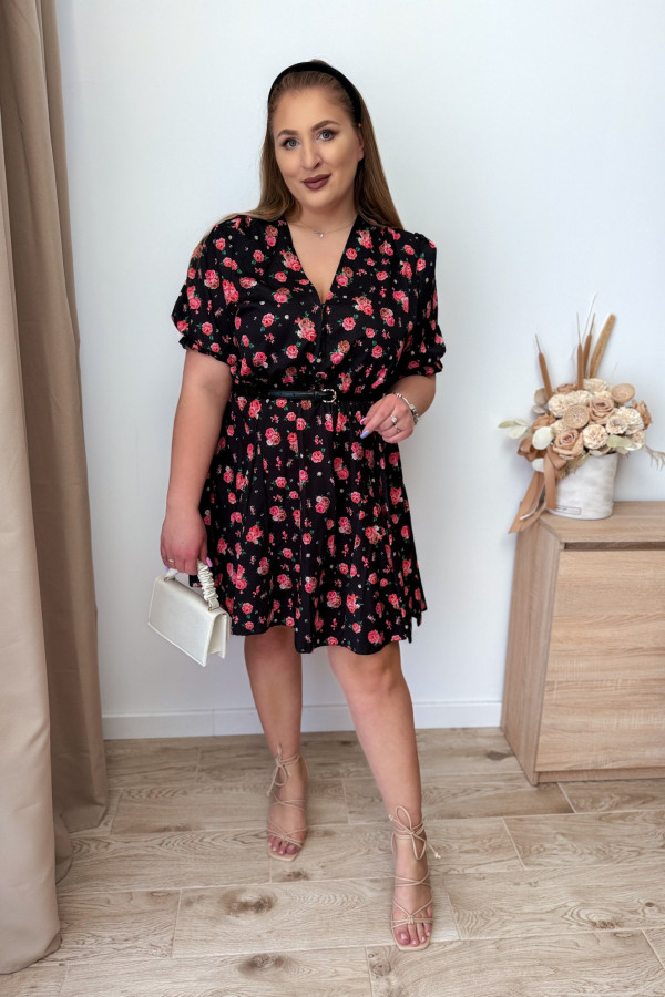 Sukienka krótka plus size czarna w koralowe kwiatki Ruby 5
