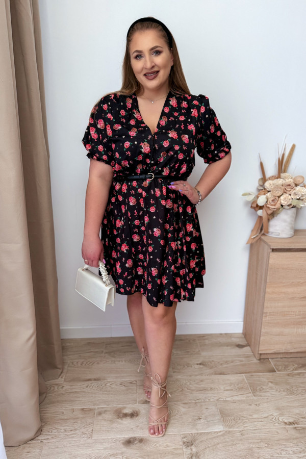 Sukienka krótka plus size czarna w koralowe kwiatki Ruby 6